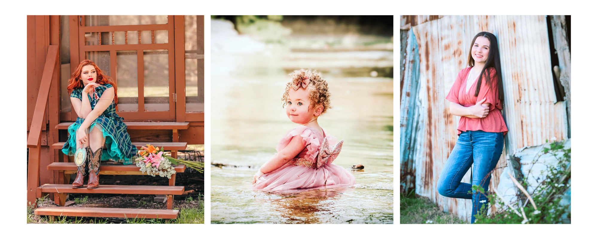 photo collage two senior girls and a toddler in water